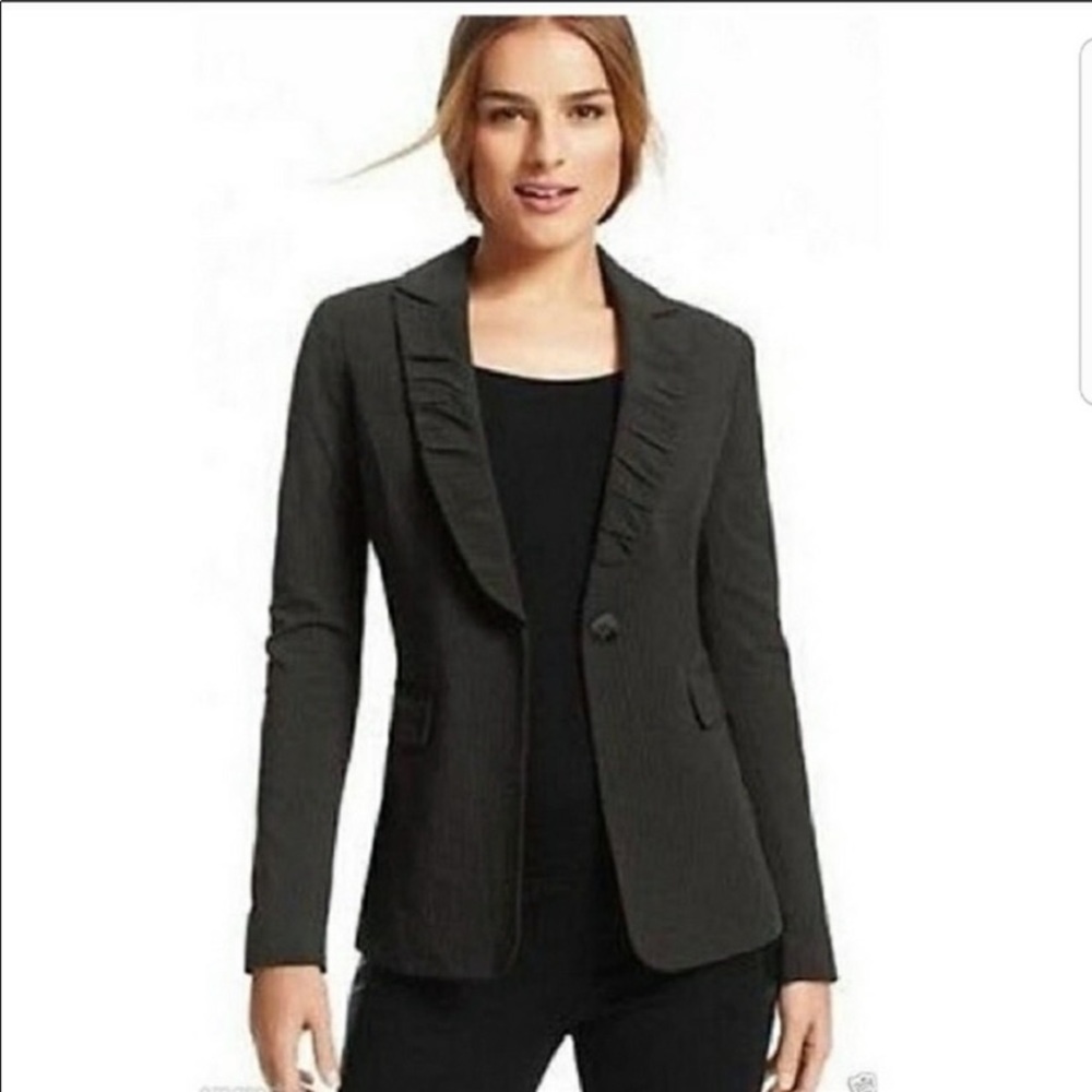 CAbi Womens Blazer 8 Black  Pin Stripe Ruched